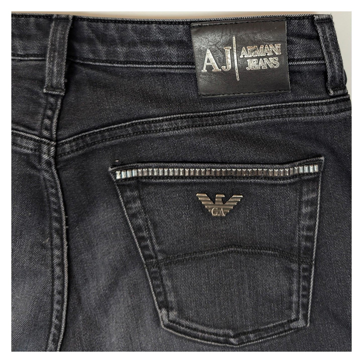 Armani Jeans Women's Magnolia Straight Leg W27 Black Studded Eagle Logo Stretch by Armani Jeans – | RewearableUK