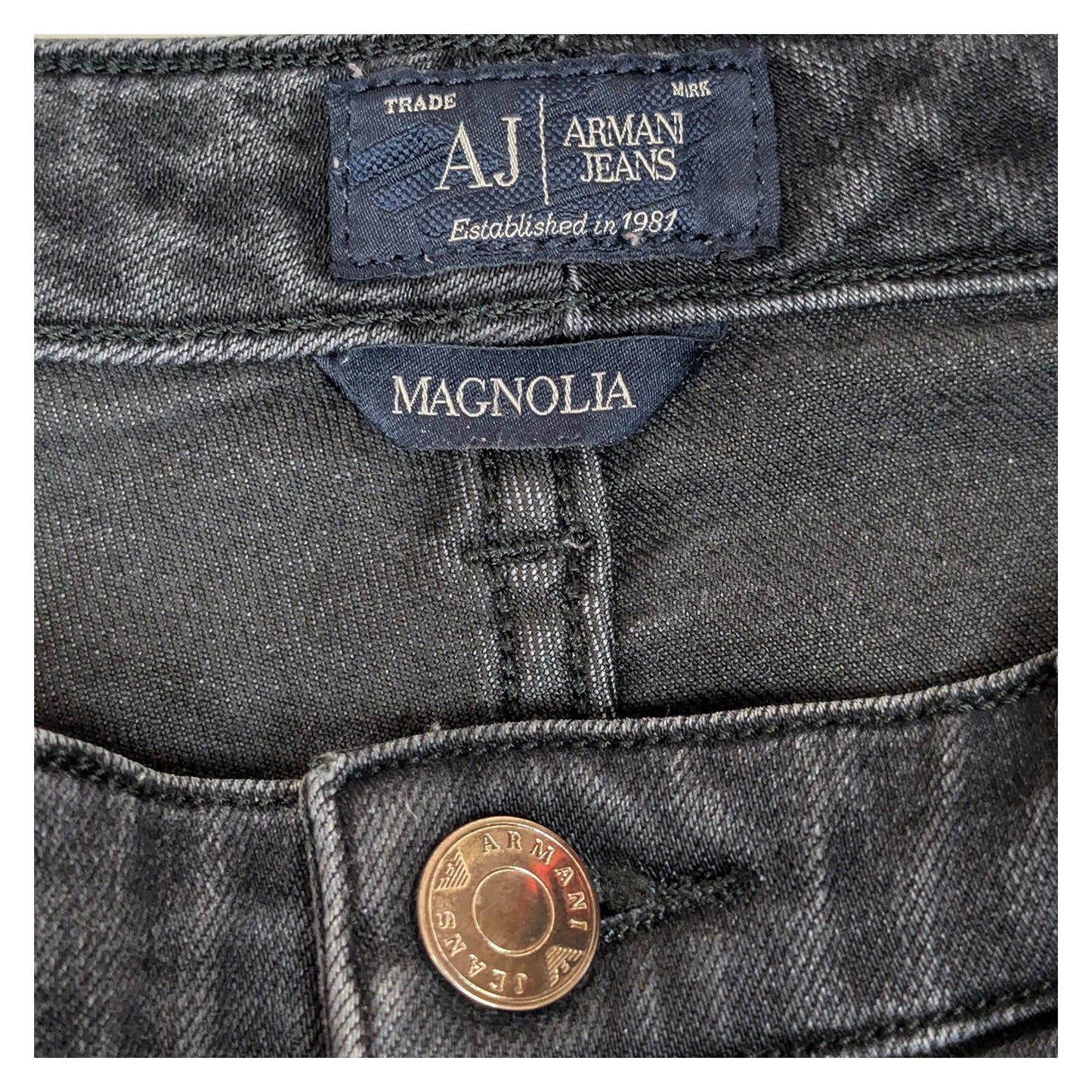 Armani Jeans Women's Magnolia Straight Leg W27 Black Studded Eagle Logo Stretch by Armani Jeans – | RewearableUK