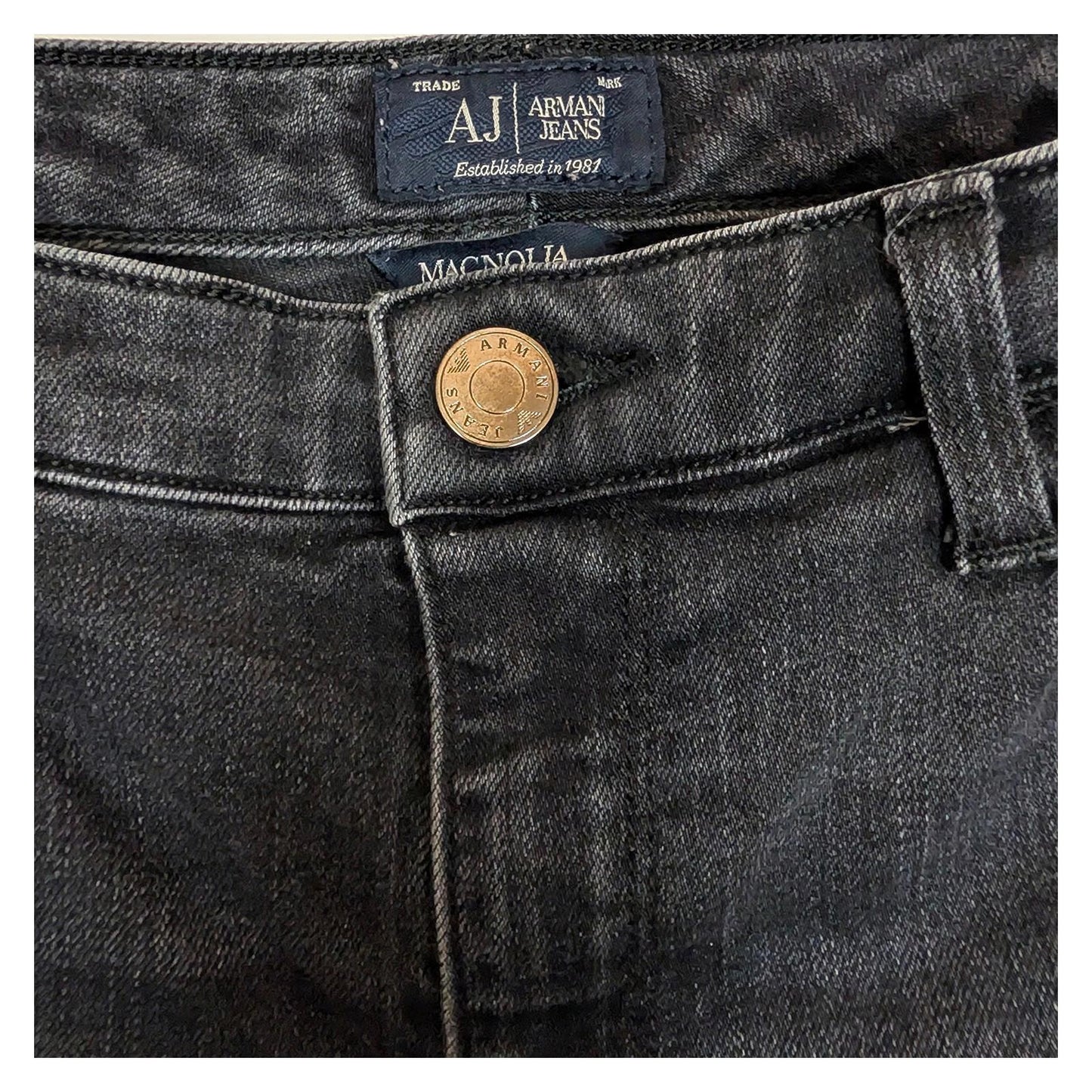 Armani Jeans Women's Magnolia Straight Leg W27 Black Studded Eagle Logo Stretch by Armani Jeans – | RewearableUK