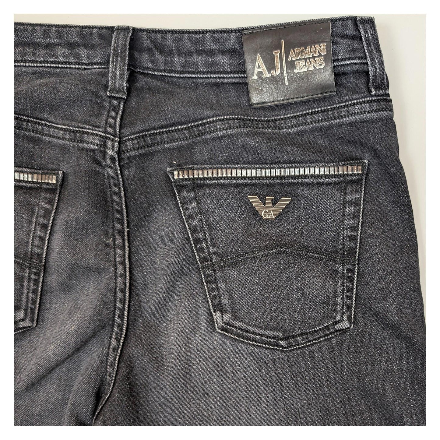 Armani Jeans Women's Magnolia Straight Leg W27 Black Studded Eagle Logo Stretch by Armani Jeans – | RewearableUK