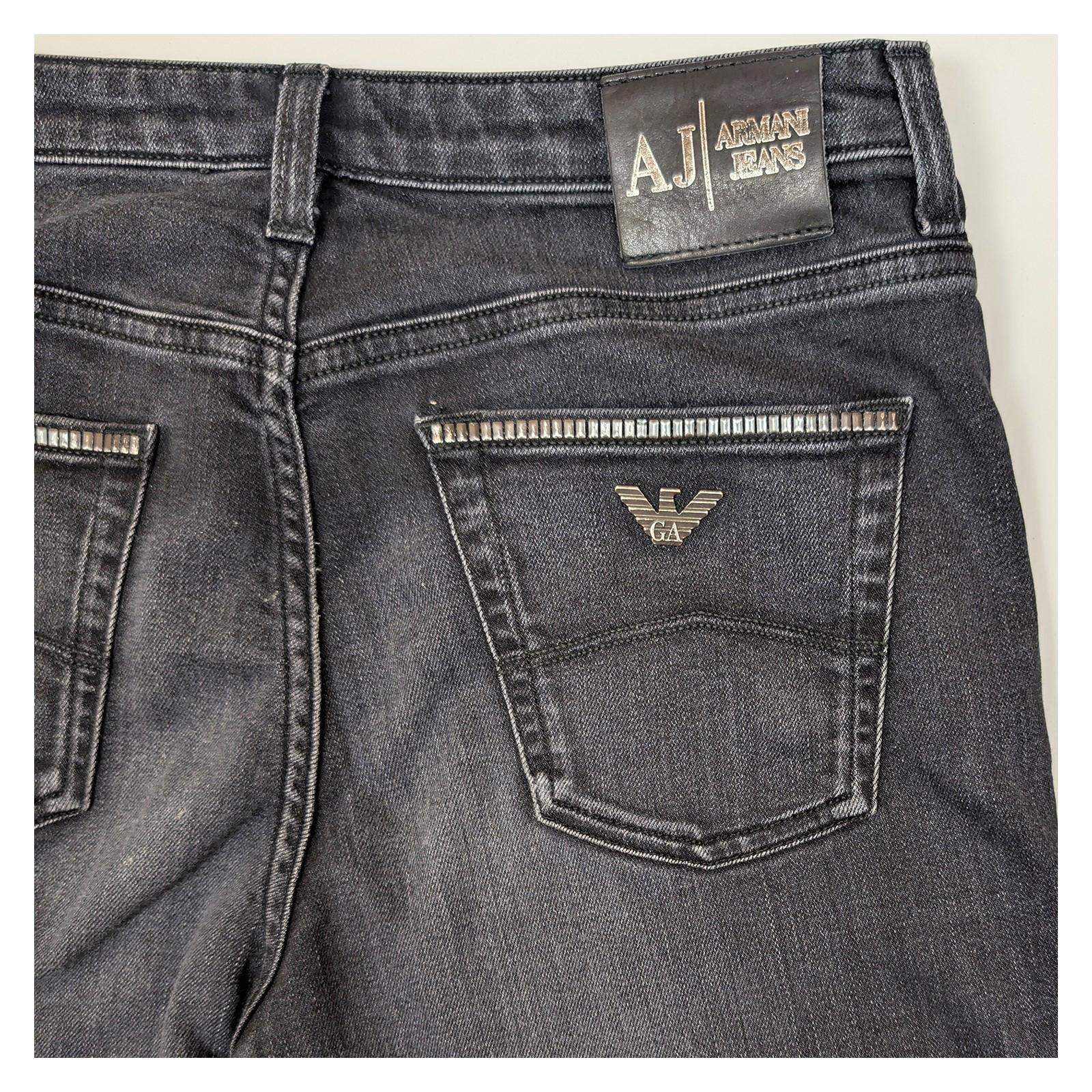 Armani Jeans Women's Magnolia Straight Leg W27 Black Studded Eagle Logo Stretch by Armani Jeans – | RewearableUK
