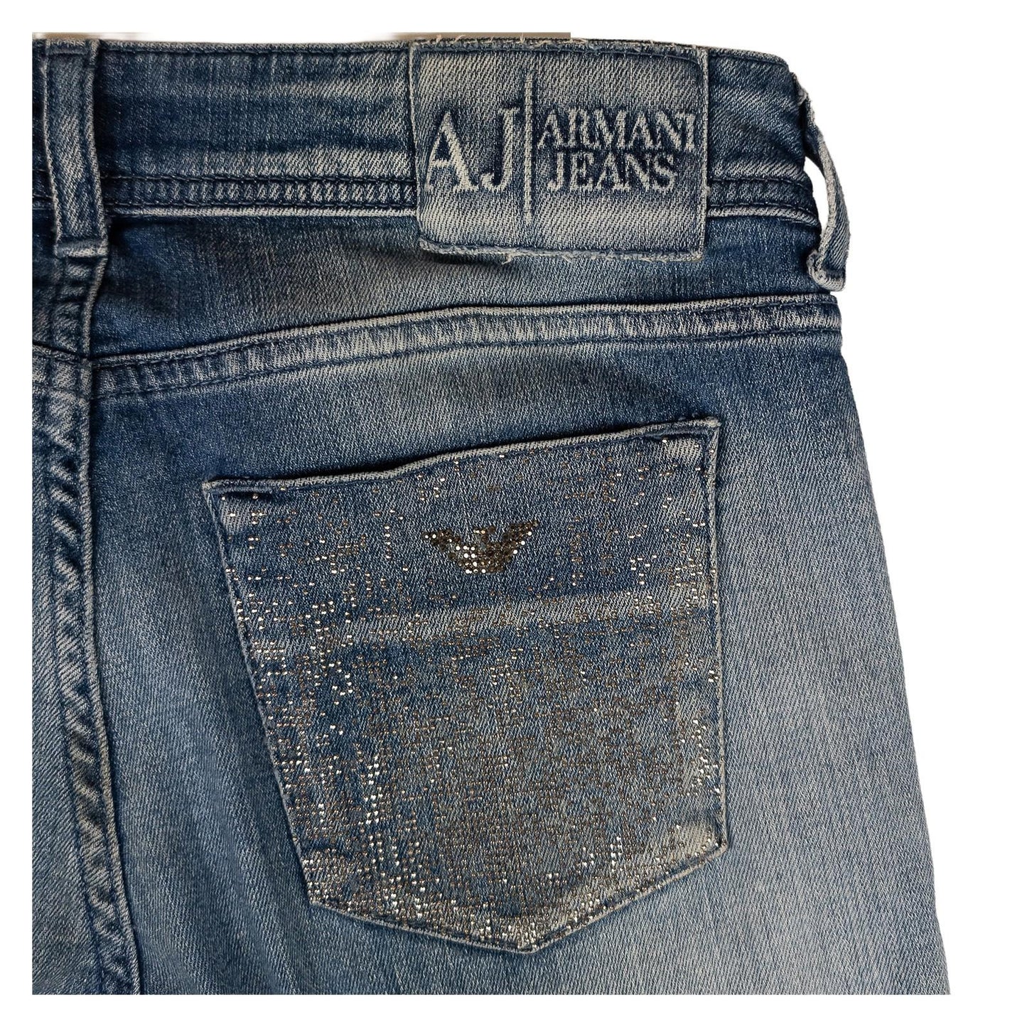 Armani Jeans Women's W29 Regular Fit Blue Denim Crystal Rhinestone Pockets Glam by Armani Jeans – | RewearableUK
