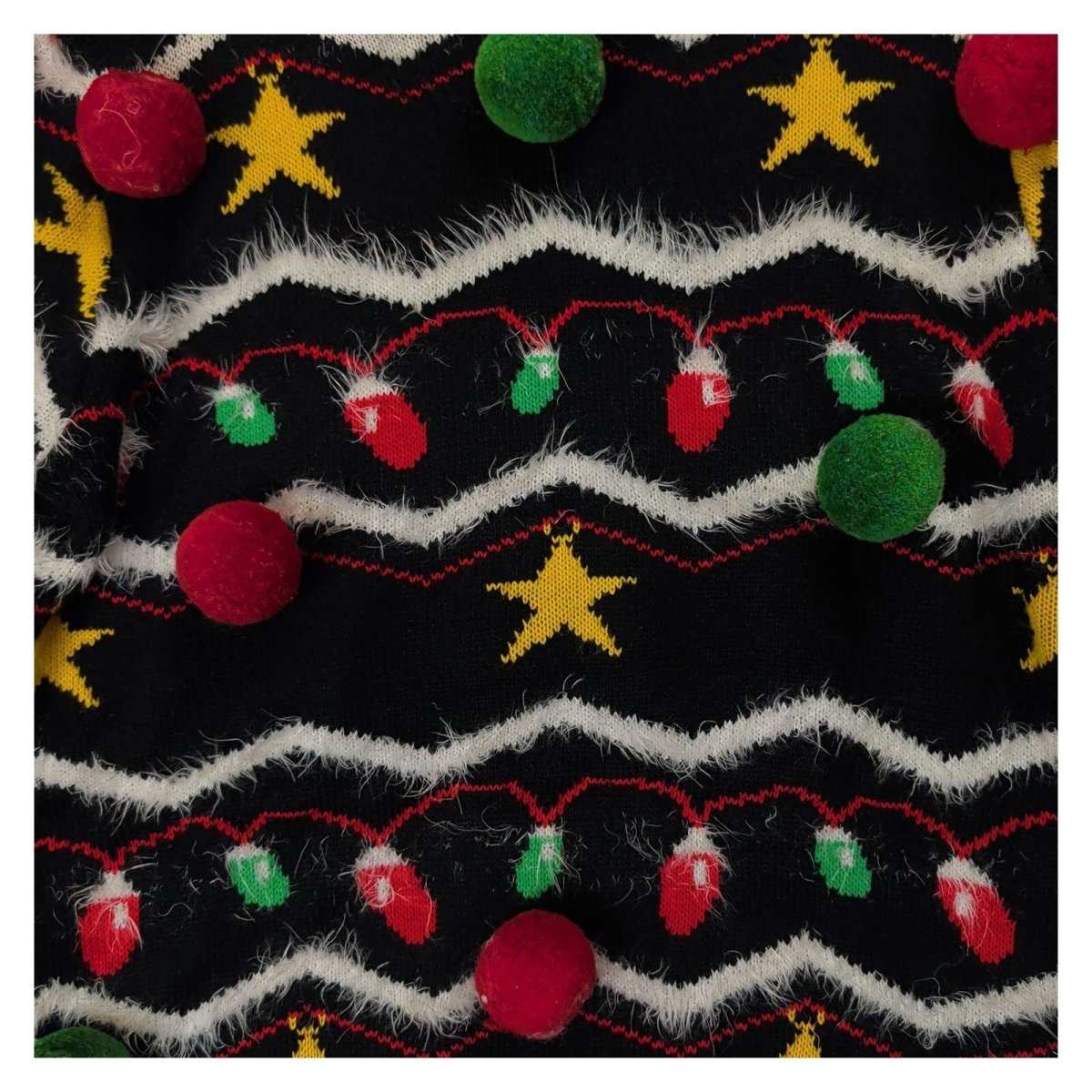 ASVP Shop Womens Christmas Jumper M Black 3D Pom Poms Lights Stars – product photo 2 | RewearableUK
