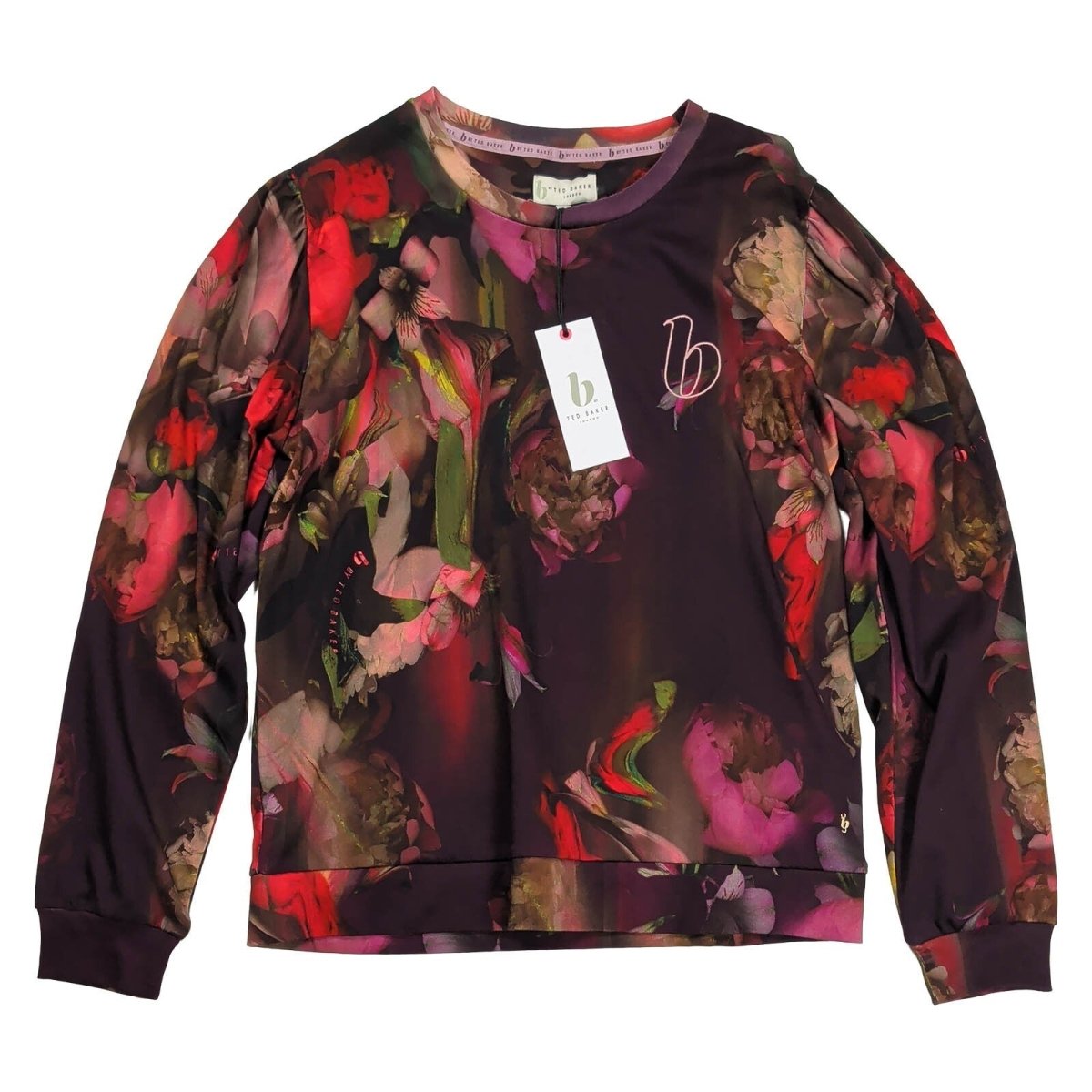B by Ted Baker Floral Sweatshirt UK 8 Burgundy Cotton Long Sleeve NWT – product photo 1 | RewearableUK