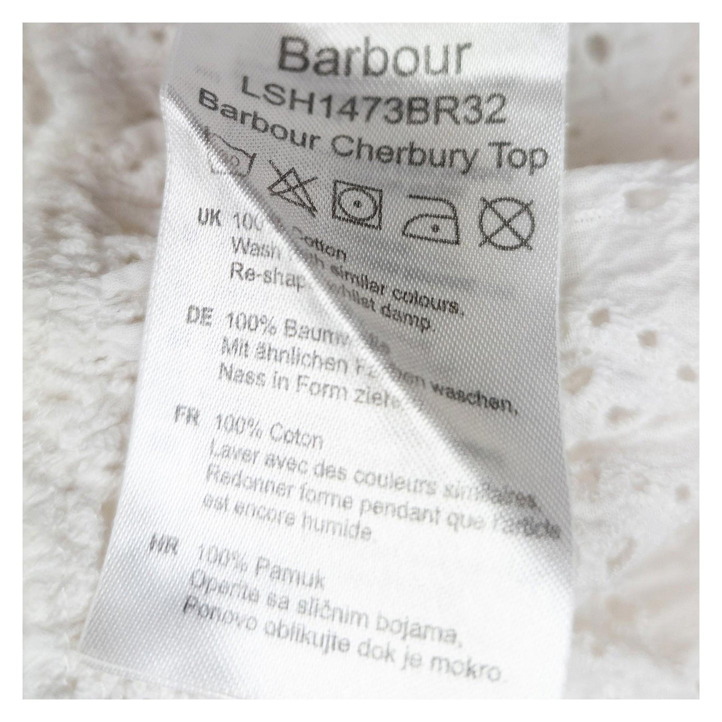 Barbour Cherbury Top Womens UK 10 White Broderie Anglaise Cotton Blouse by Barbour – | RewearableUK