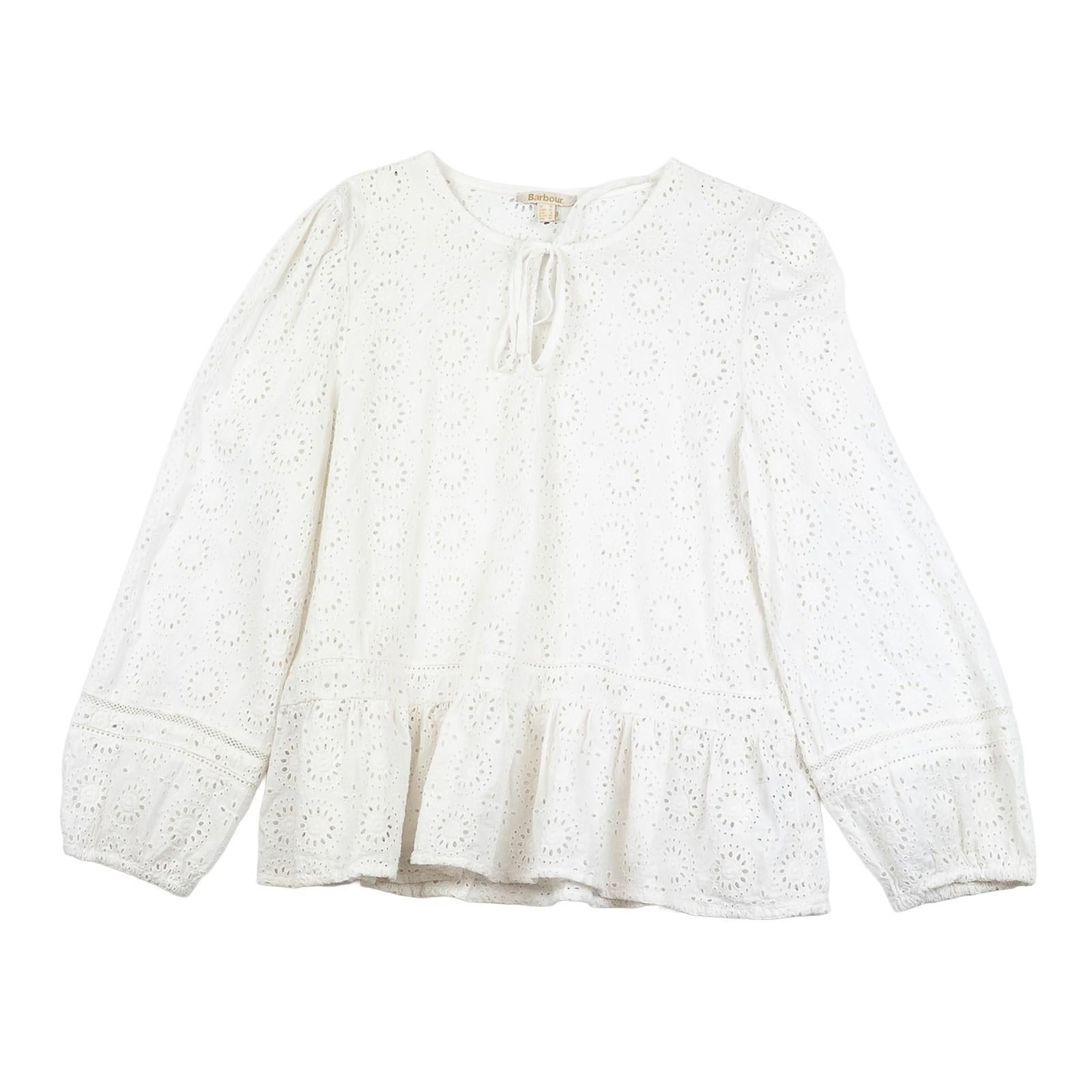 Barbour Cherbury Top Womens UK 10 White Broderie Anglaise Cotton Blouse by Barbour – | RewearableUK