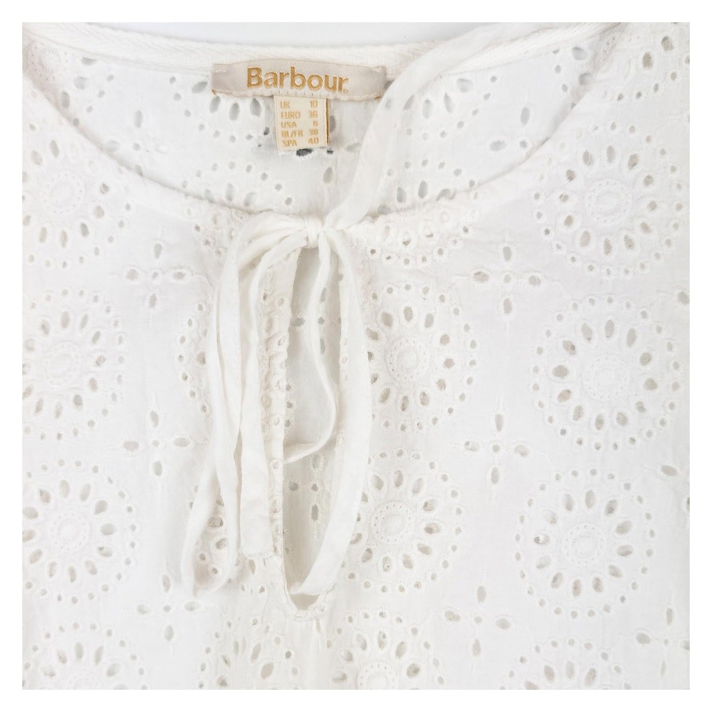 Barbour Cherbury Top Womens UK 10 White Broderie Anglaise Cotton Blouse by Barbour – | RewearableUK