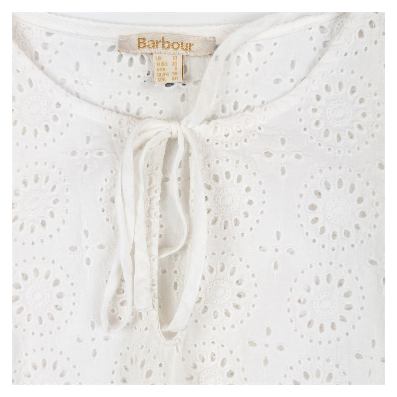 Barbour Cherbury Top Womens UK 10 White Broderie Anglaise Cotton Blouse by Barbour – | RewearableUK