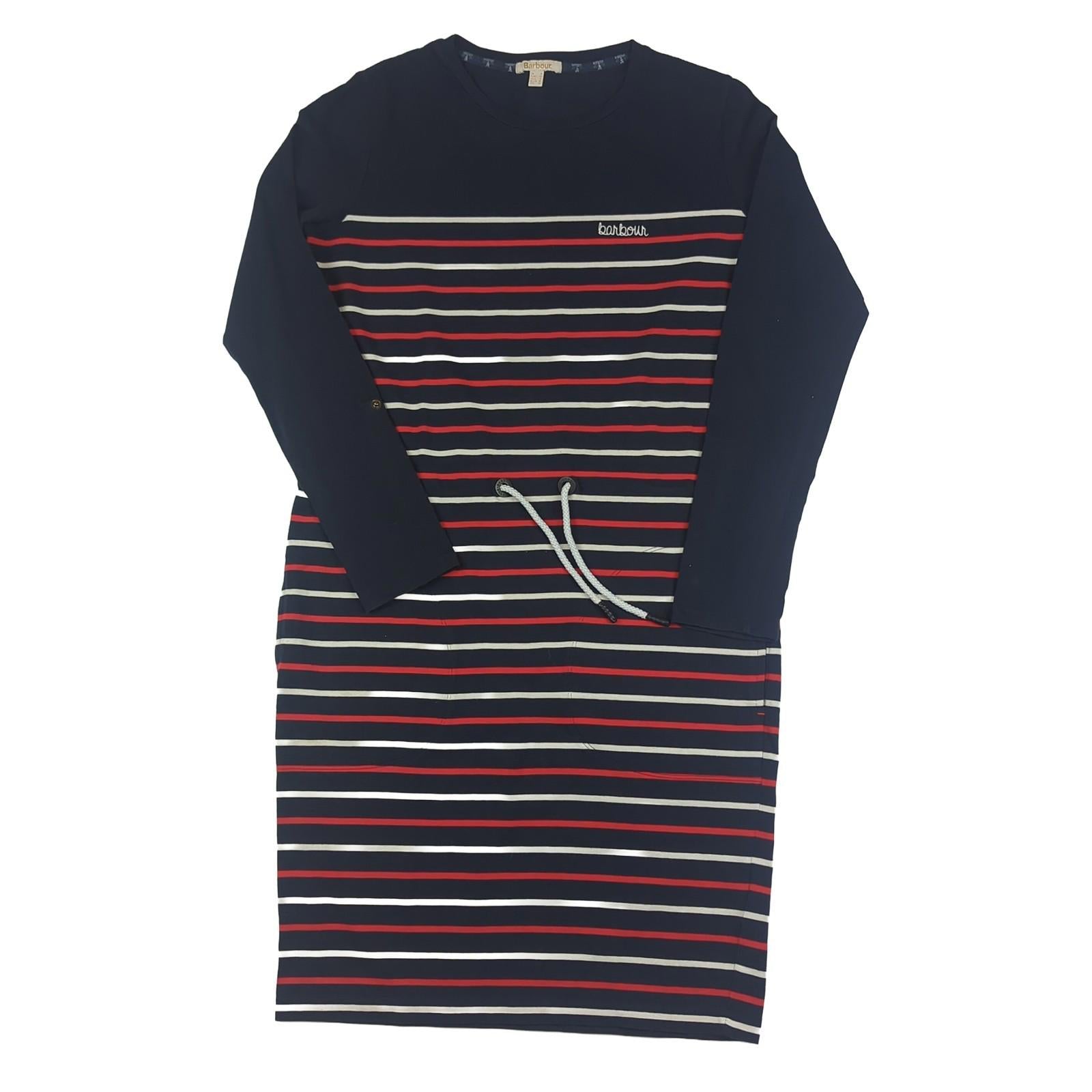 White Barbour Fleetwood Womens Dress Size UK 8 Navy Red White Check Cotton Long Sleeve RewearableUK