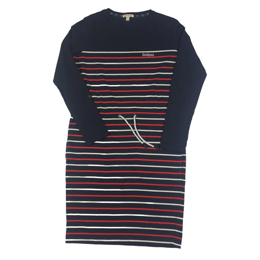 White Barbour Fleetwood Womens Dress Size UK 8 Navy Red White Check Cotton Long Sleeve RewearableUK