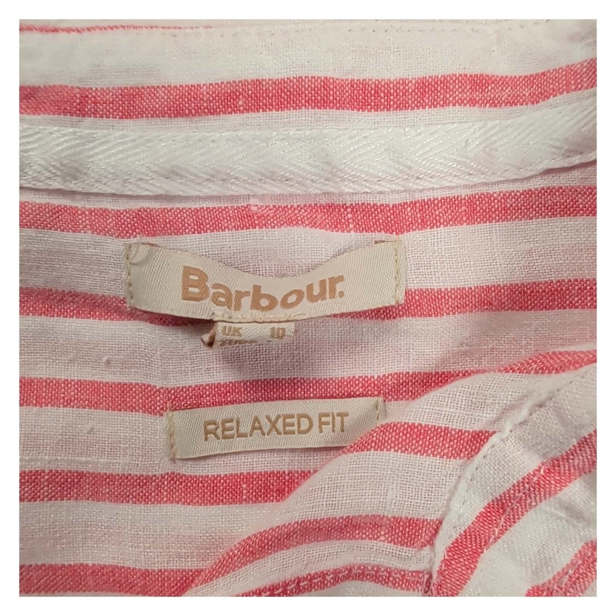 Barbour Marine Pink Striped Linen Shirt – UK 10 – product photo 3 | RewearableUK