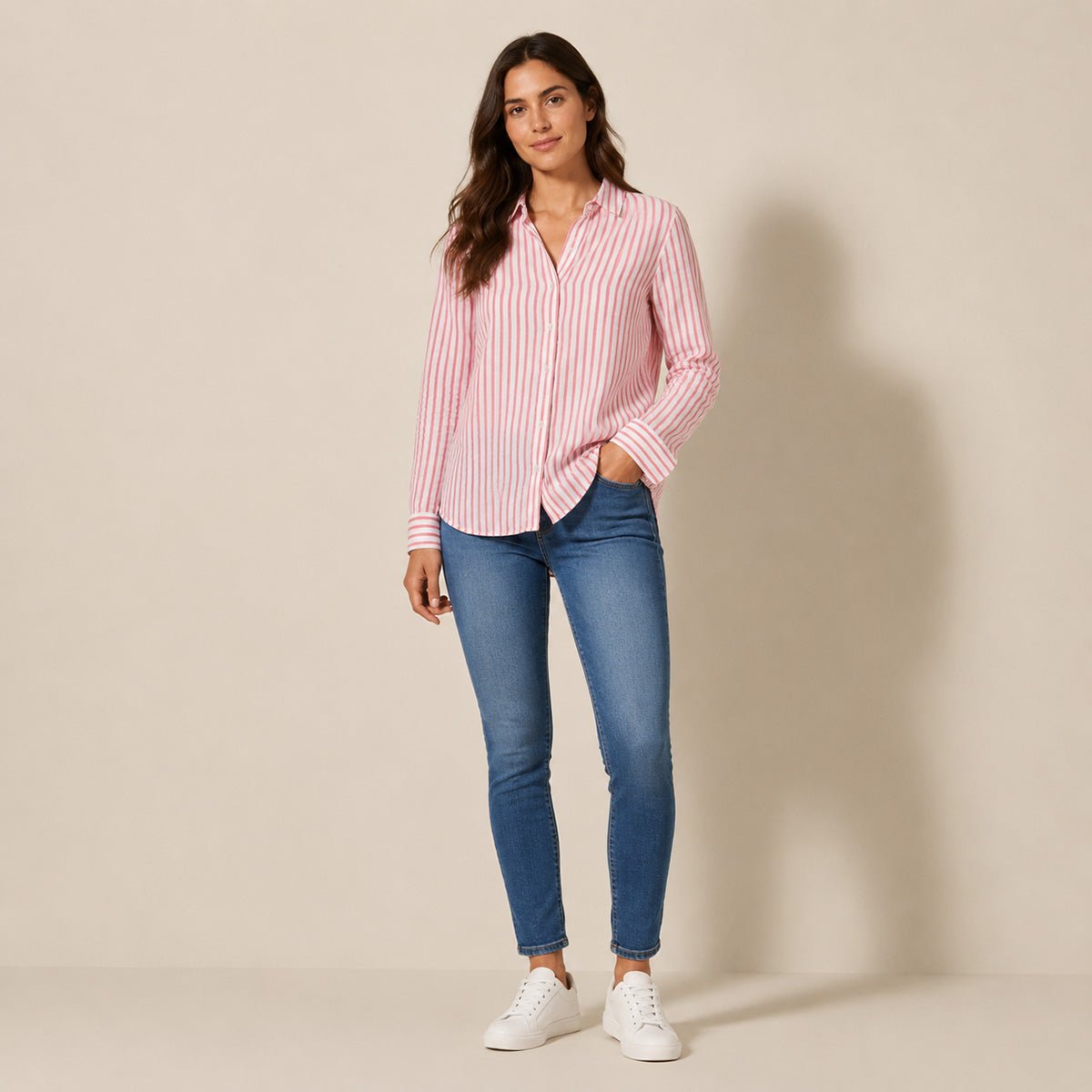 Barbour Marine Pink Striped Linen Shirt – UK 10 – Shirt product photo 1 | RewearableUK