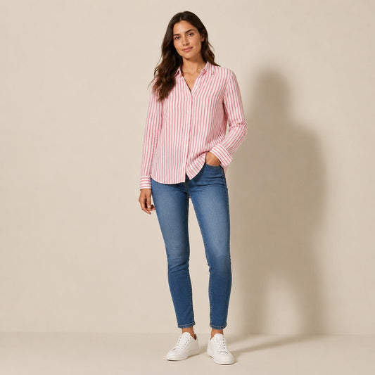Barbour Marine Pink Striped Linen Shirt – UK 10 – Shirt product photo 1 | RewearableUK