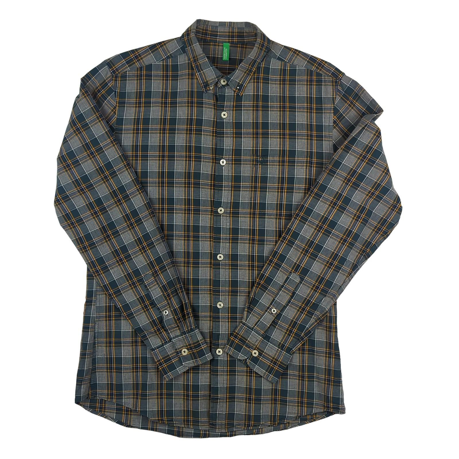 United Colors Of Benetton Benetton Mens Shirt 15.5 M Medium Multicoloured Check Long Sleeve Cotton Used shirt RewearableUK