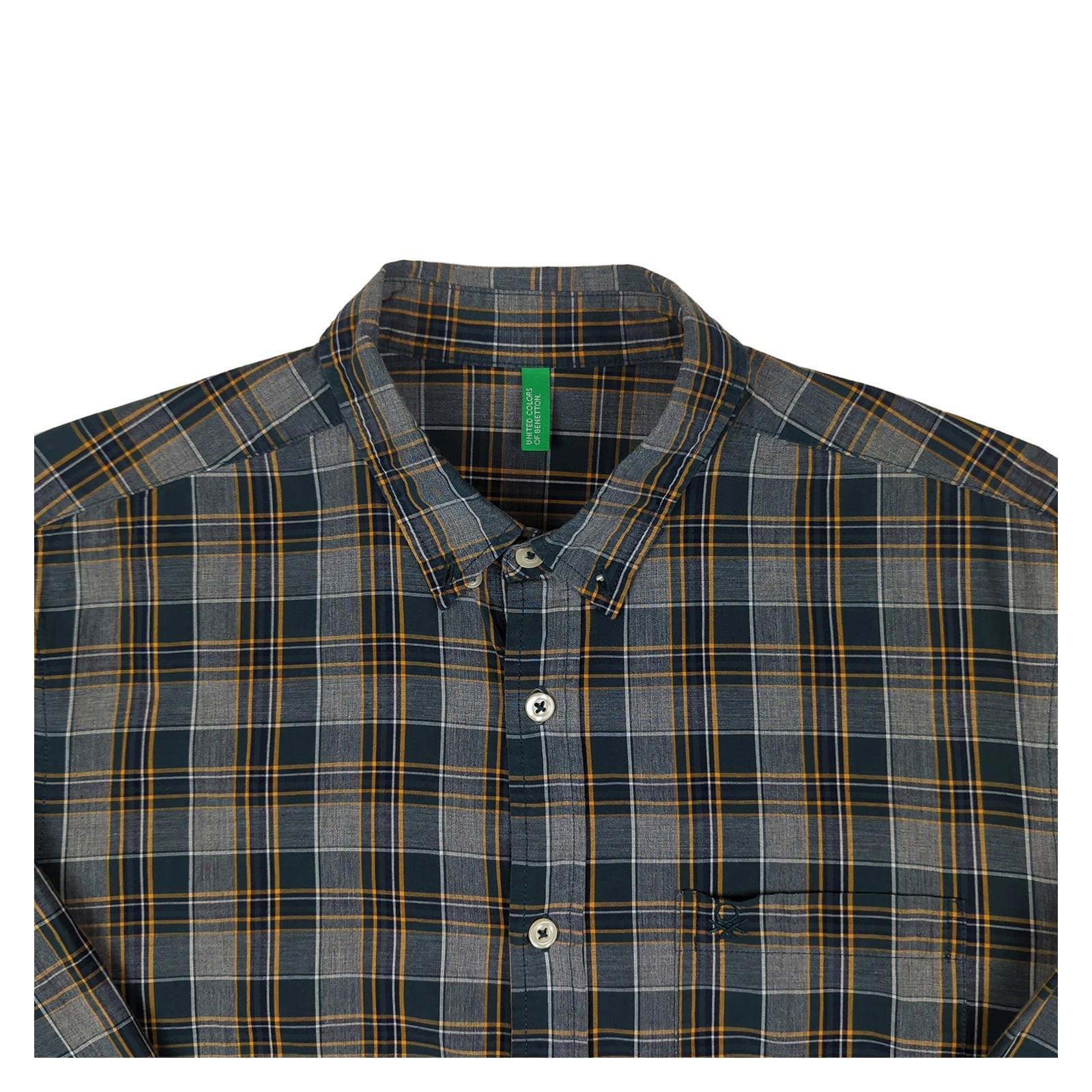 United Colors Of Benetton Benetton Mens Shirt 15.5 M Medium Multicoloured Check Long Sleeve Cotton Used shirt RewearableUK