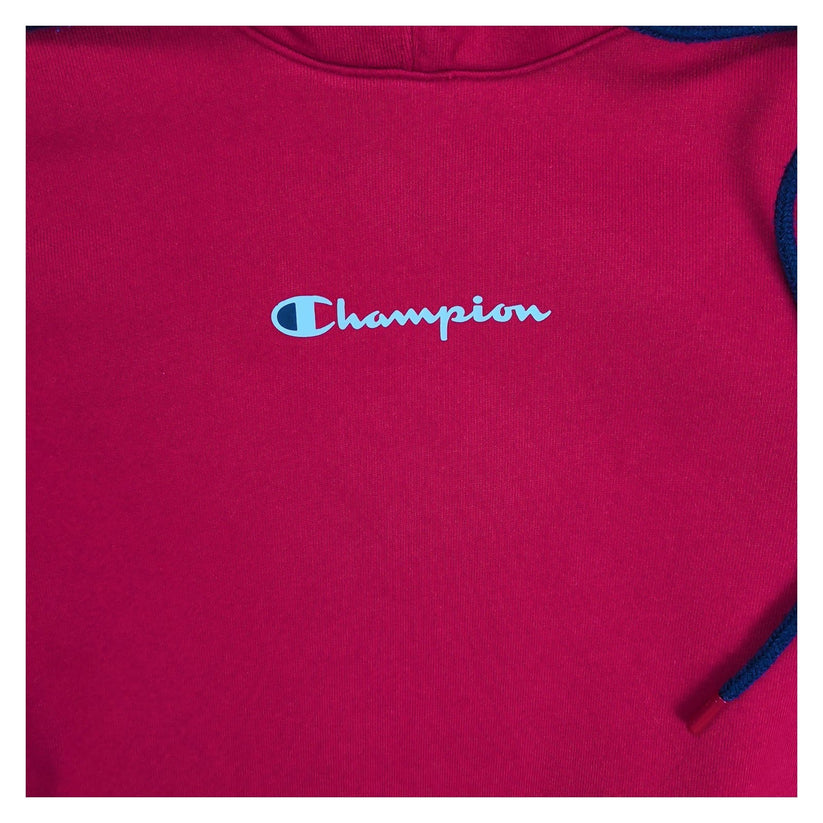 Champion Red Logo-Tape Unisex Hoodie XS, 100% Cotton Kangaroo Pocket Ribbed Cuffs