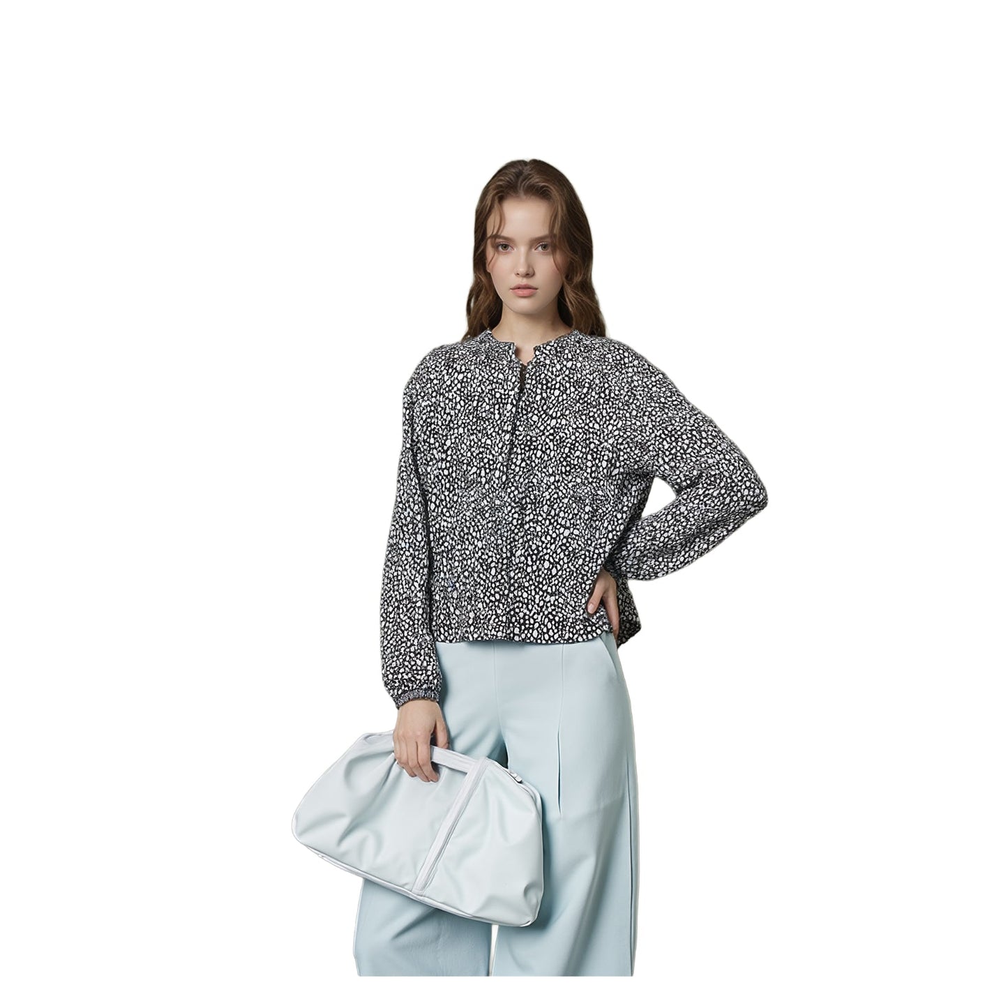 Boden Blouse Top UK 12 Black White Abstract Dot Print Cotton Tencel Long Sleeve by Boden – | RewearableUK