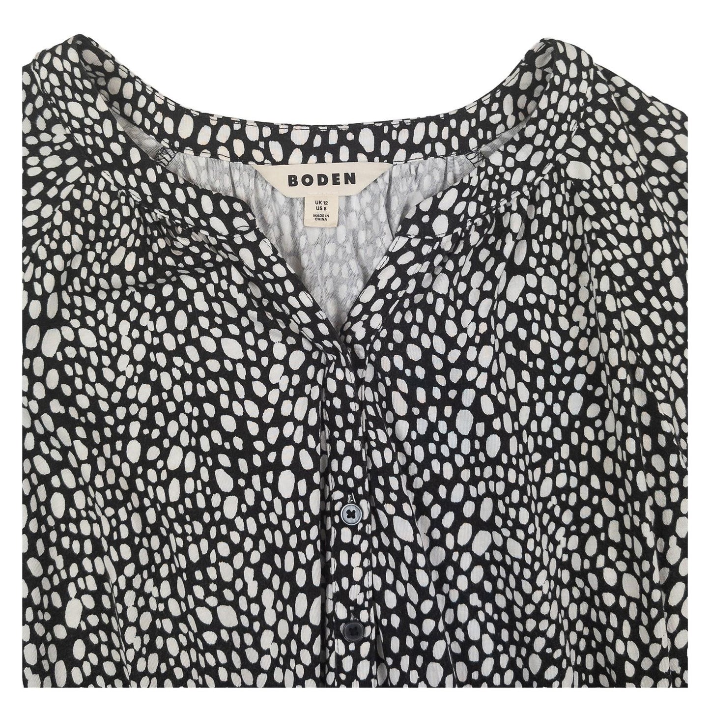 Boden Blouse Top UK 12 Black White Abstract Dot Print Cotton Tencel Long Sleeve by Boden – | RewearableUK