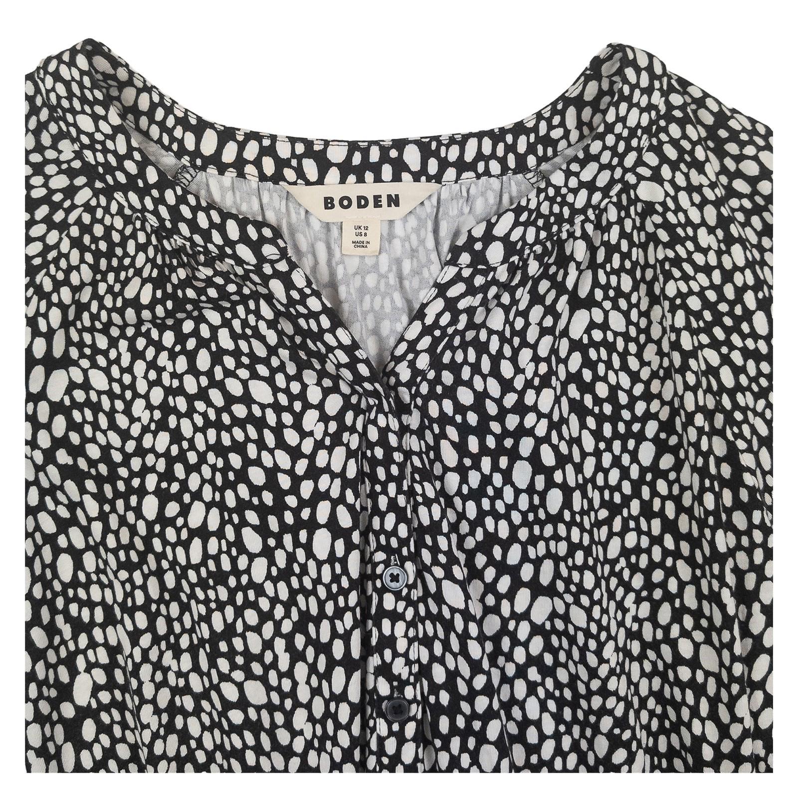 Boden Blouse Top UK 12 Black White Abstract Dot Print Cotton Tencel Long Sleeve by Boden – | RewearableUK