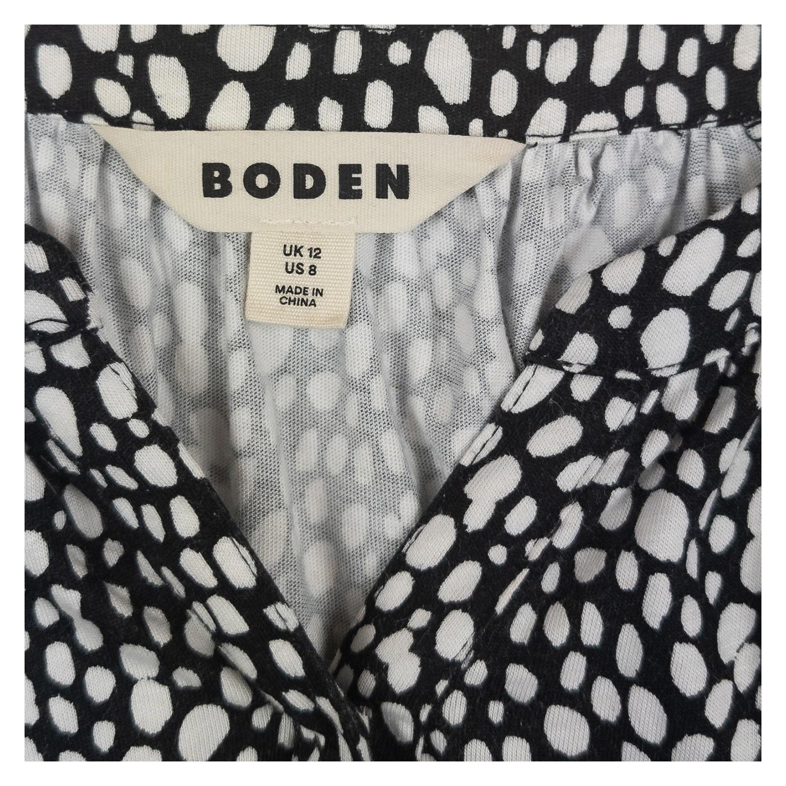 Boden Blouse Top UK 12 Black White Abstract Dot Print Cotton Tencel Long Sleeve by Boden – | RewearableUK