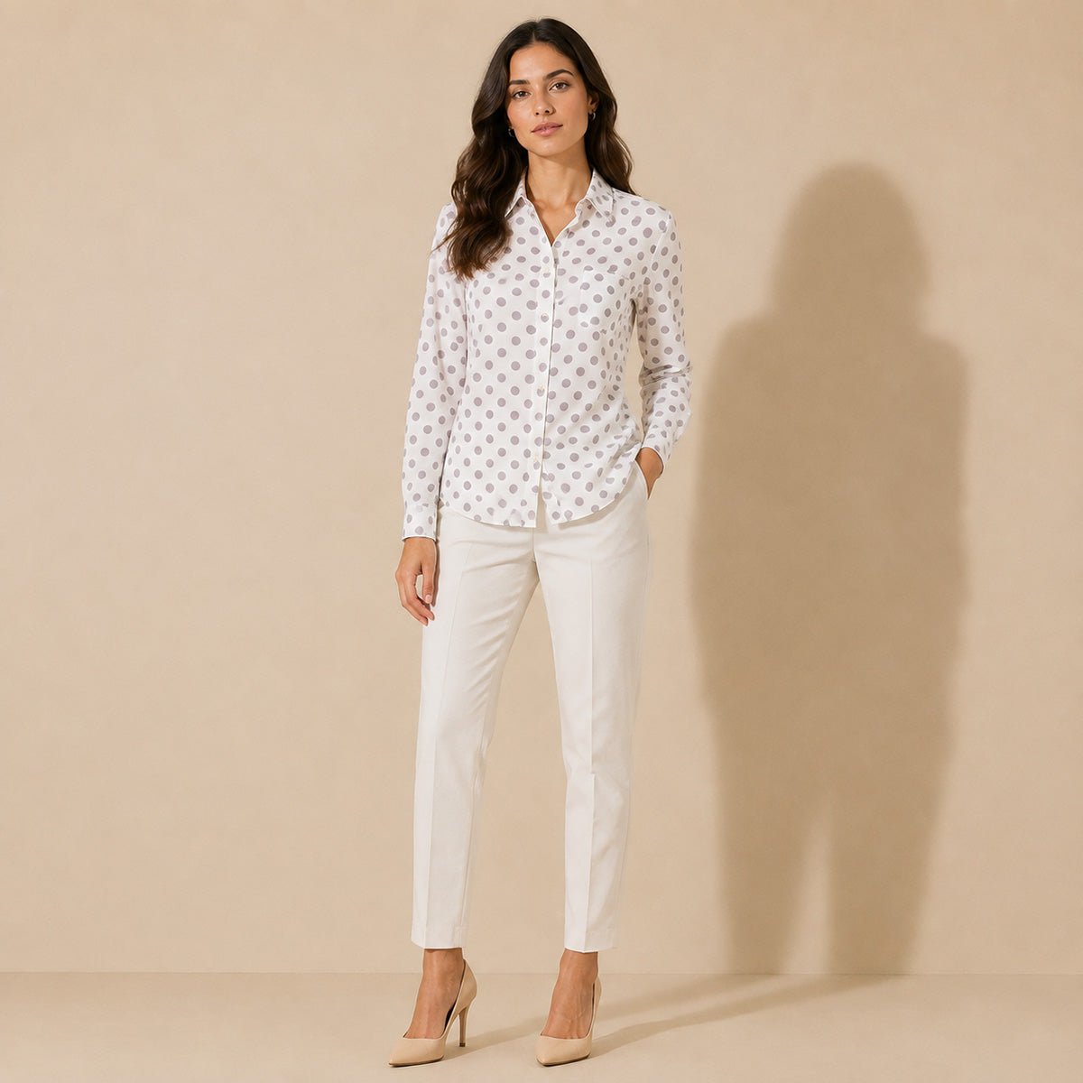 Boden Classic Polka Dot Shirt UK 12R Ivory 100% Cotton – Shirt product photo 1 | RewearableUK