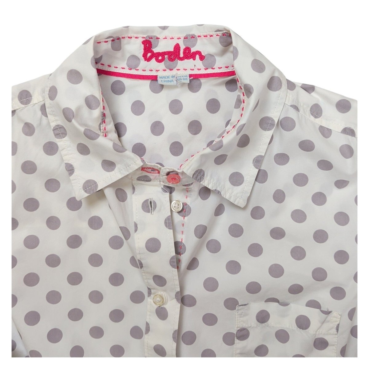 Boden Classic Shirt UK 12R White Grey Polka Dot 100% Cotton Long Sleeve – product photo 2 | RewearableUK