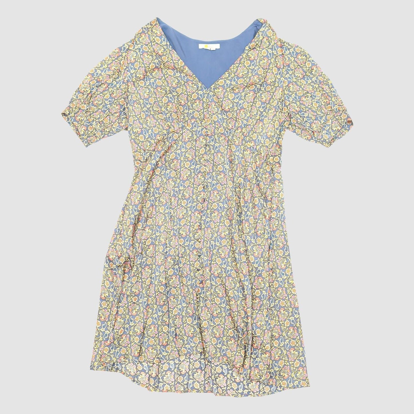Boden Floral Dress Blue V Neck Fit Flare UK 16 Summer Viscose by Boden – | RewearableUK