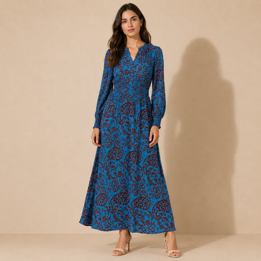 Boden Ivy Smocked Midi Dress UK 14R Blue Paisley EcoVero – Dresses product photo 1 | RewearableUK
