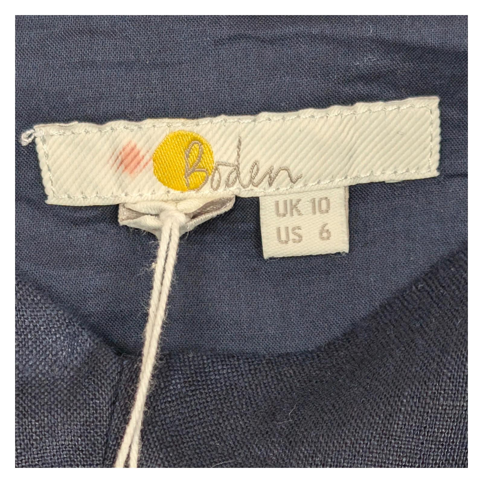 Boden Linen Crop Top UK 10 Navy Blue Sweetheart Neck Puff Sleeve Blouse BNWT by Boden – | RewearableUK