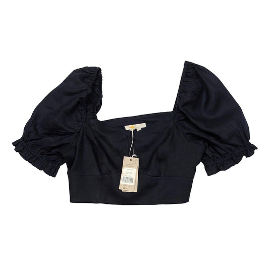 Boden Linen Crop Top UK 10 Navy Blue Sweetheart Neck Puff Sleeve Blouse BNWT by Boden – | RewearableUK