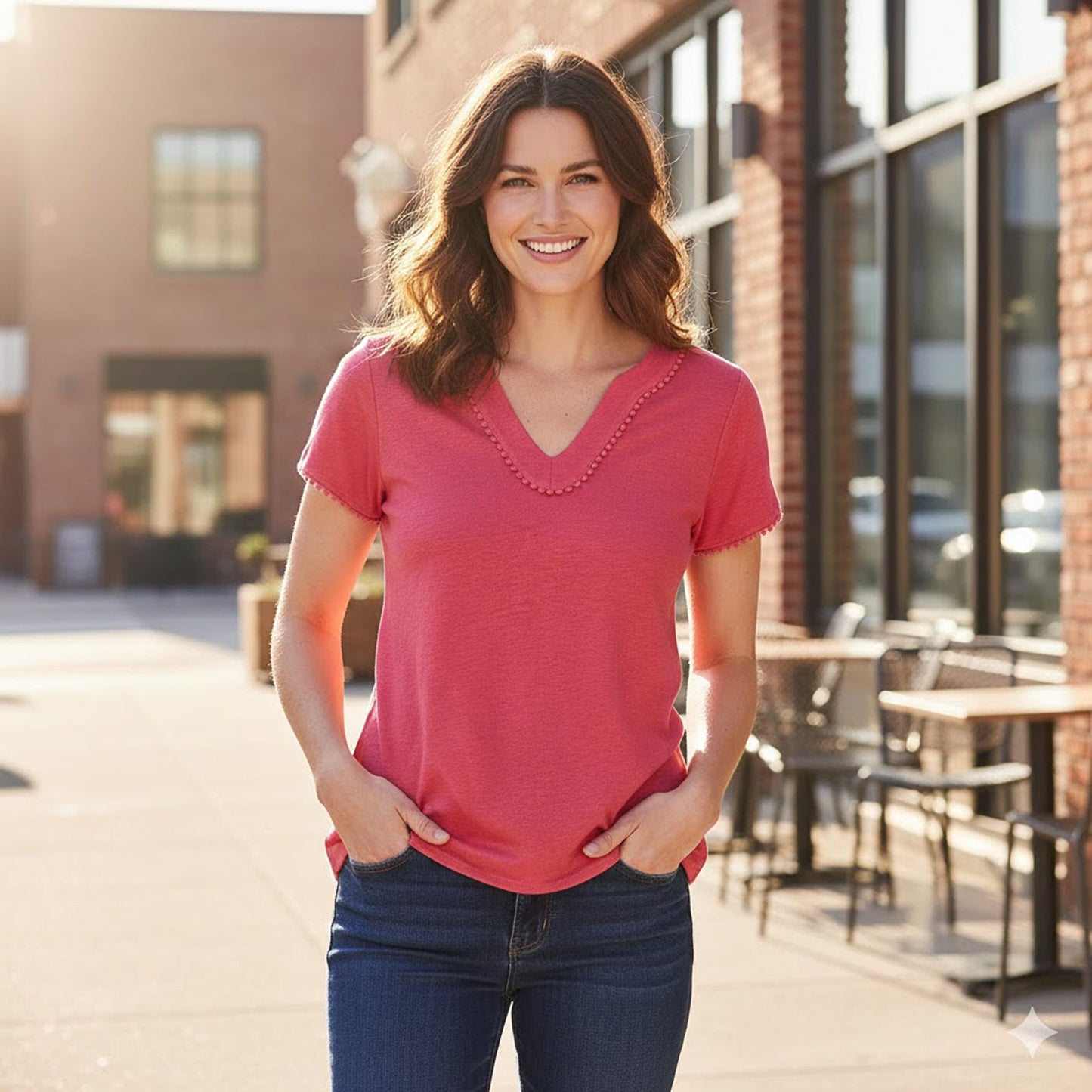 Boden Linen T-Shirt Pink Pom Pom | Women's M by Boden – blouse | RewearableUK