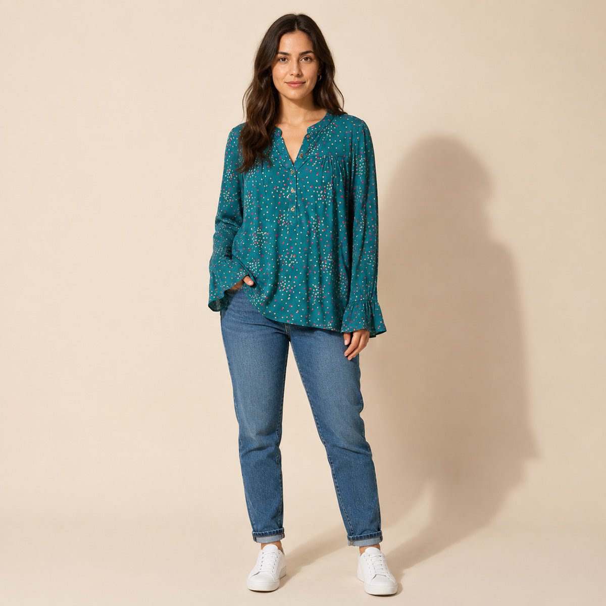 Boden Nadine Jersey Top UK 12 Teal Confetti Spot – Top product photo 1 | RewearableUK