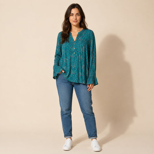 Boden Nadine Jersey Top UK 12 Teal Confetti Spot – Top product photo 1 | RewearableUK
