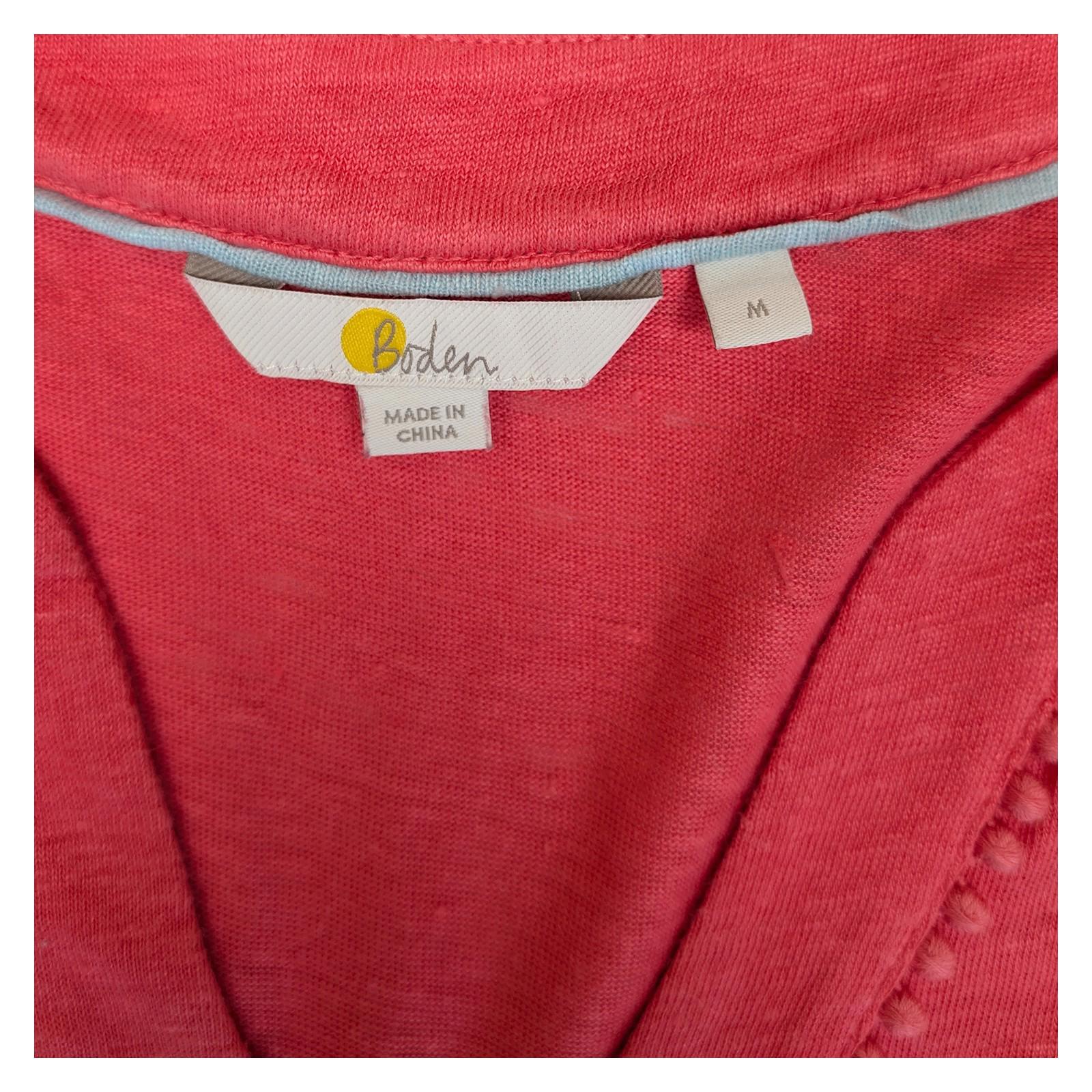 Boden Pink Linen T-Shirt Size M Pom Pom Trim V - Neck Short Sleeve Summer Top by Boden – | RewearableUK