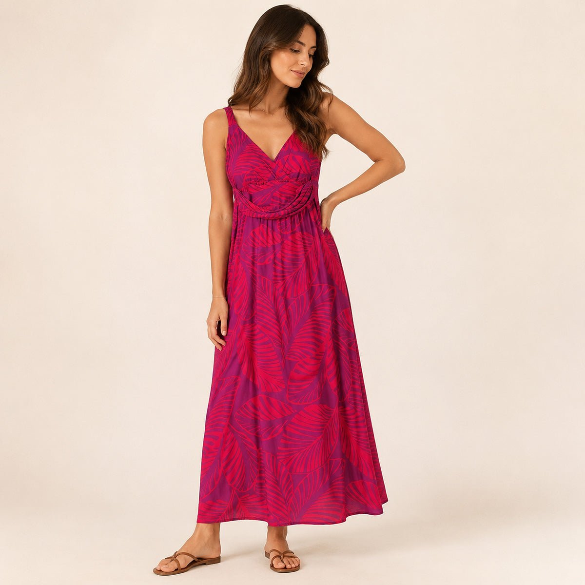 Boden Pink Red Leaf Print Maxi Dress UK 10 Jersey – Dresses product photo 1 | RewearableUK