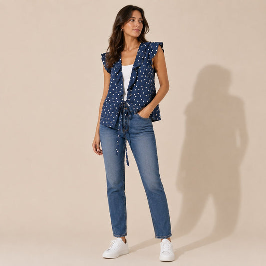 Boden Polka Dot Wrap Top UK 14 Navy Cream – product photo 1 | RewearableUK