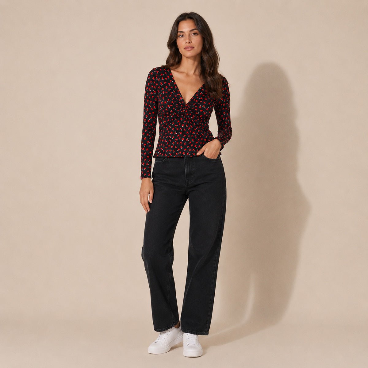Boden Ponte Twist Front Top UK 10 Black Red Floral – Top product photo 1 | RewearableUK