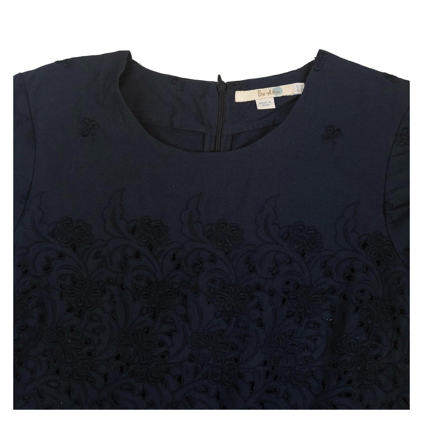 Boden Top UK 12 Navy Blue Embroidered Cutwork Short Sleeve Blouse by Boden – | RewearableUK