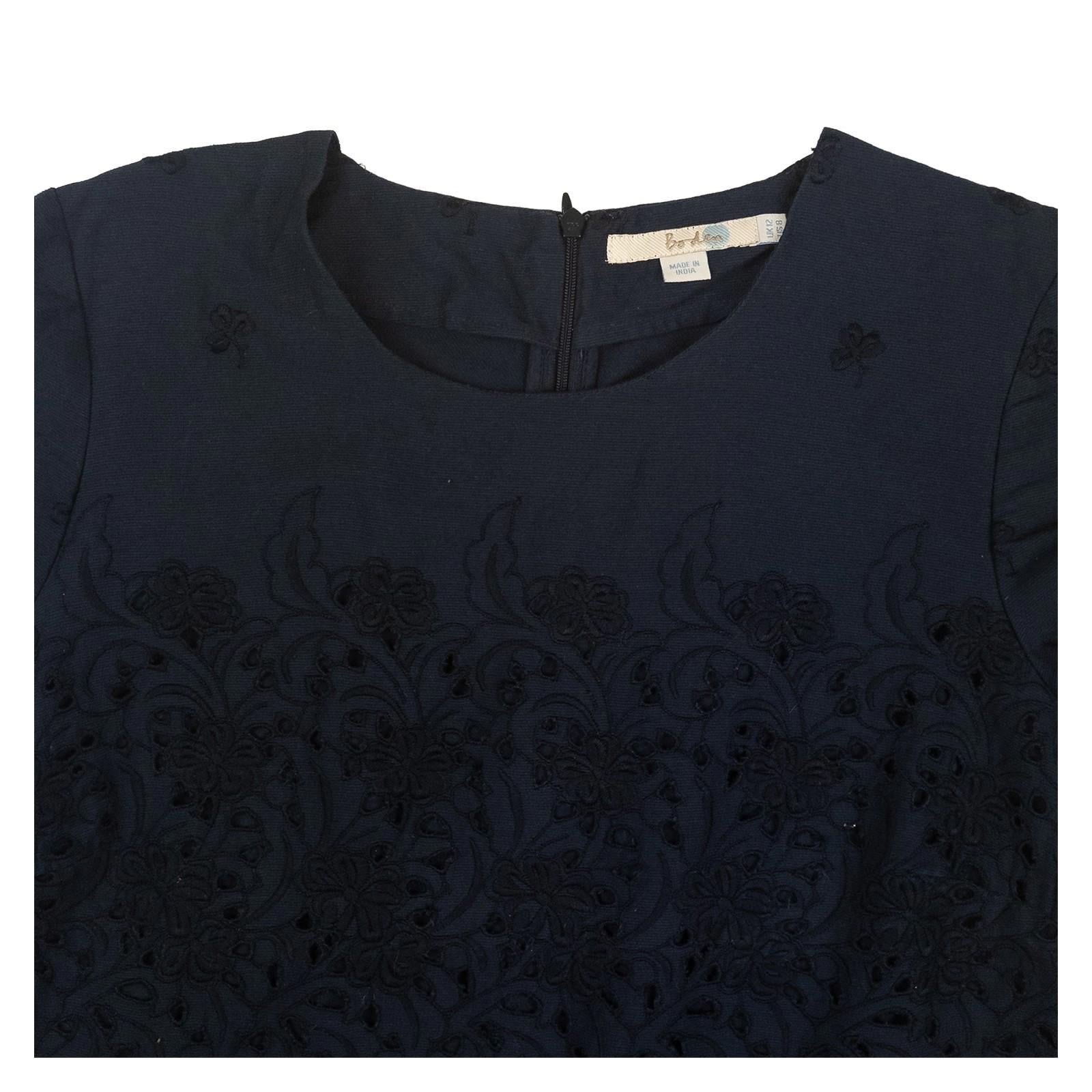 Boden Top UK 12 Navy Blue Embroidered Cutwork Short Sleeve Blouse by Boden – | RewearableUK