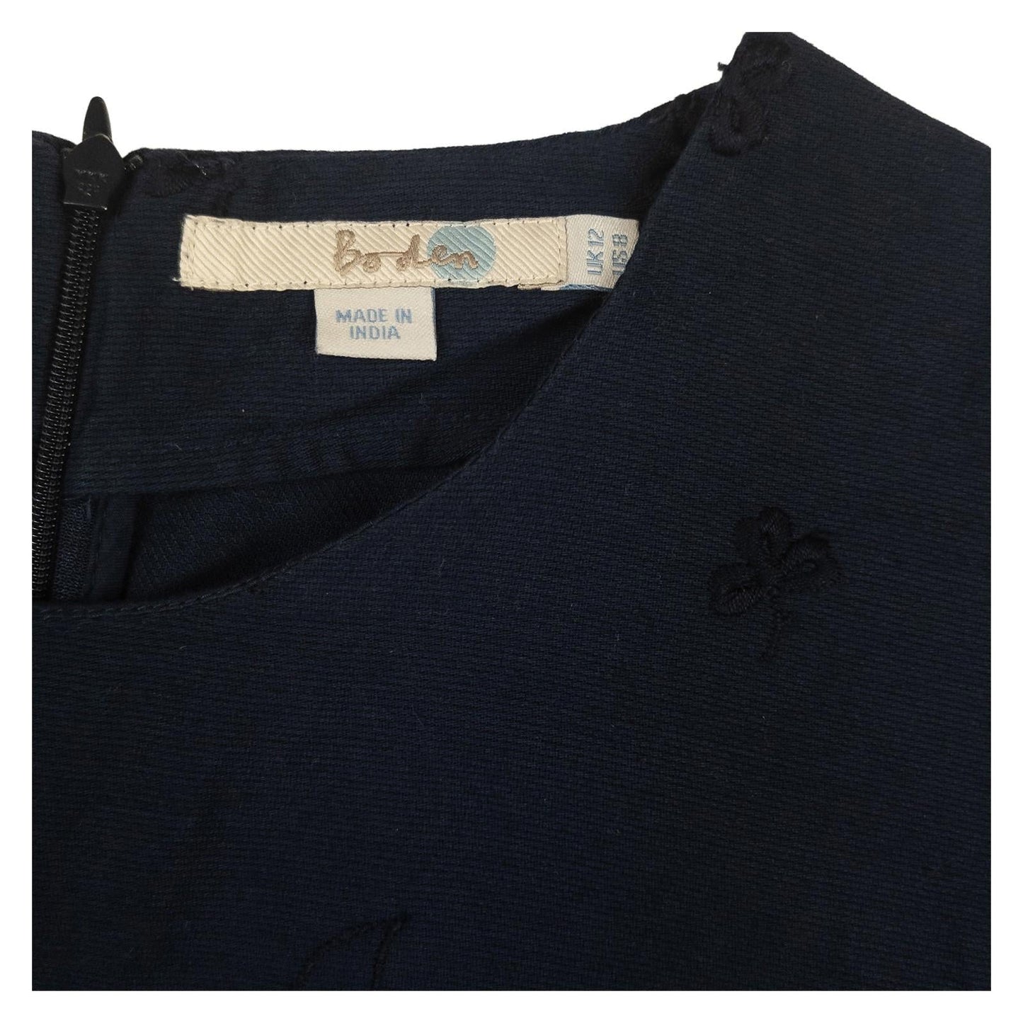 Boden Top UK 12 Navy Blue Embroidered Cutwork Short Sleeve Blouse by Boden – | RewearableUK