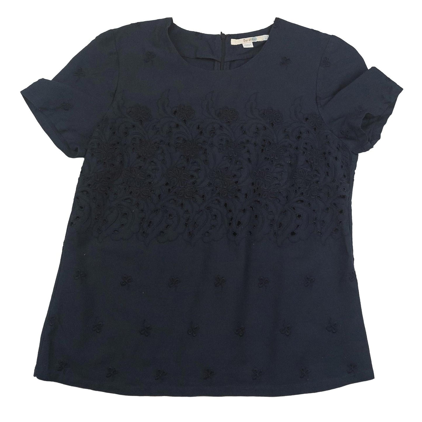 Boden Top UK 12 Navy Blue Embroidered Cutwork Short Sleeve Blouse by Boden – | RewearableUK