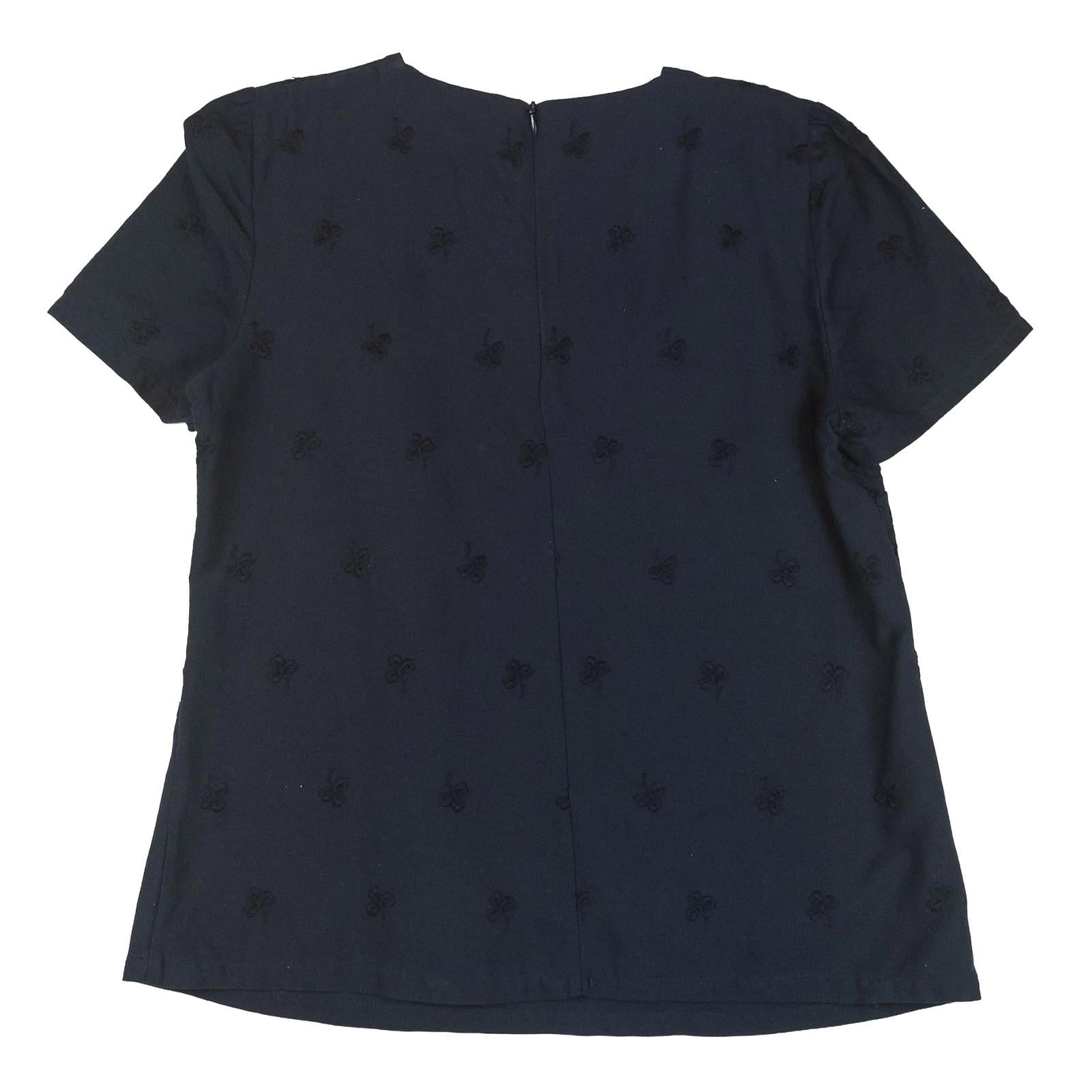 Boden Top UK 12 Navy Blue Embroidered Cutwork Short Sleeve Blouse by Boden – | RewearableUK