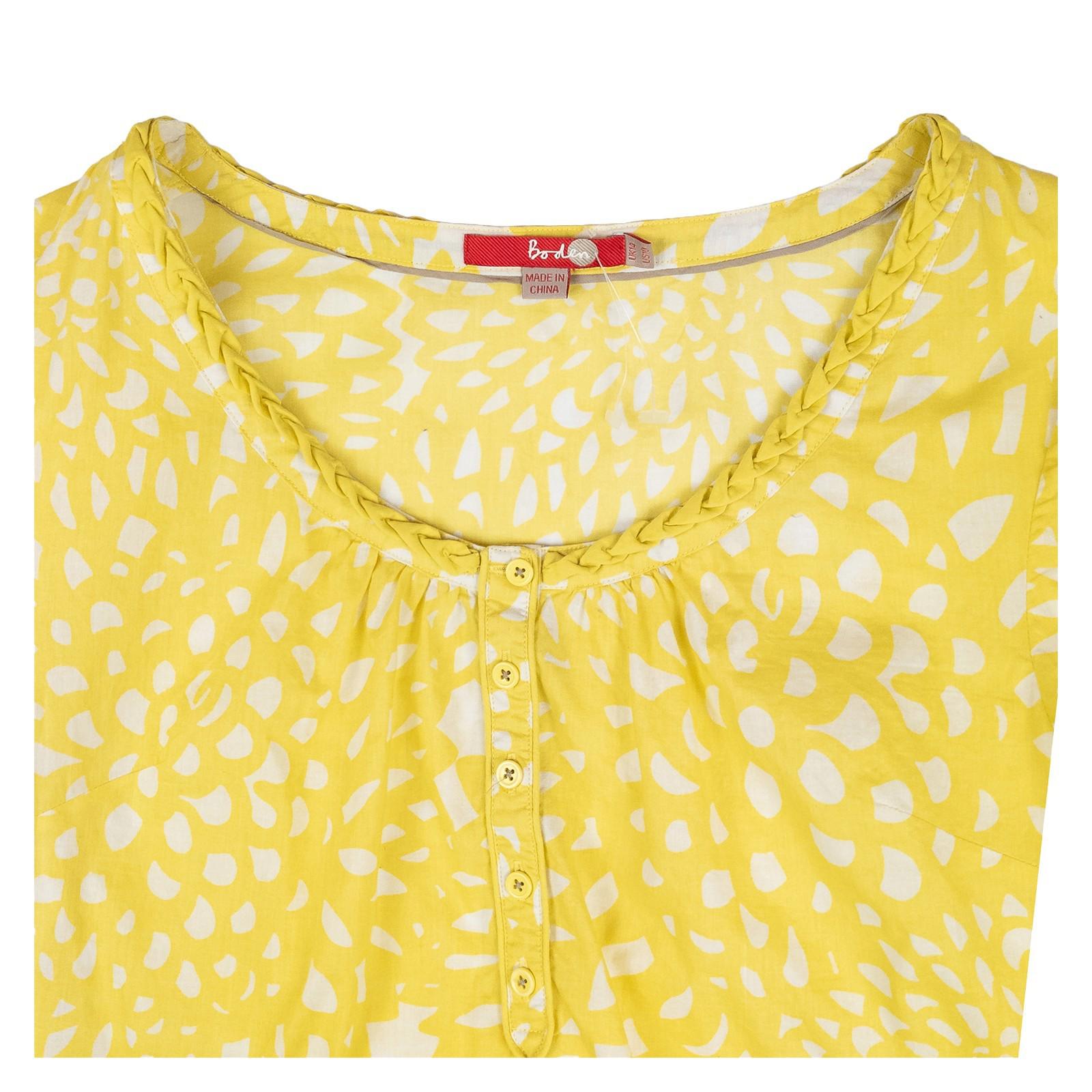 Boden Top UK 14 Yellow 100% Cotton Print Henley Short Sleeve NWOT by Boden – | RewearableUK