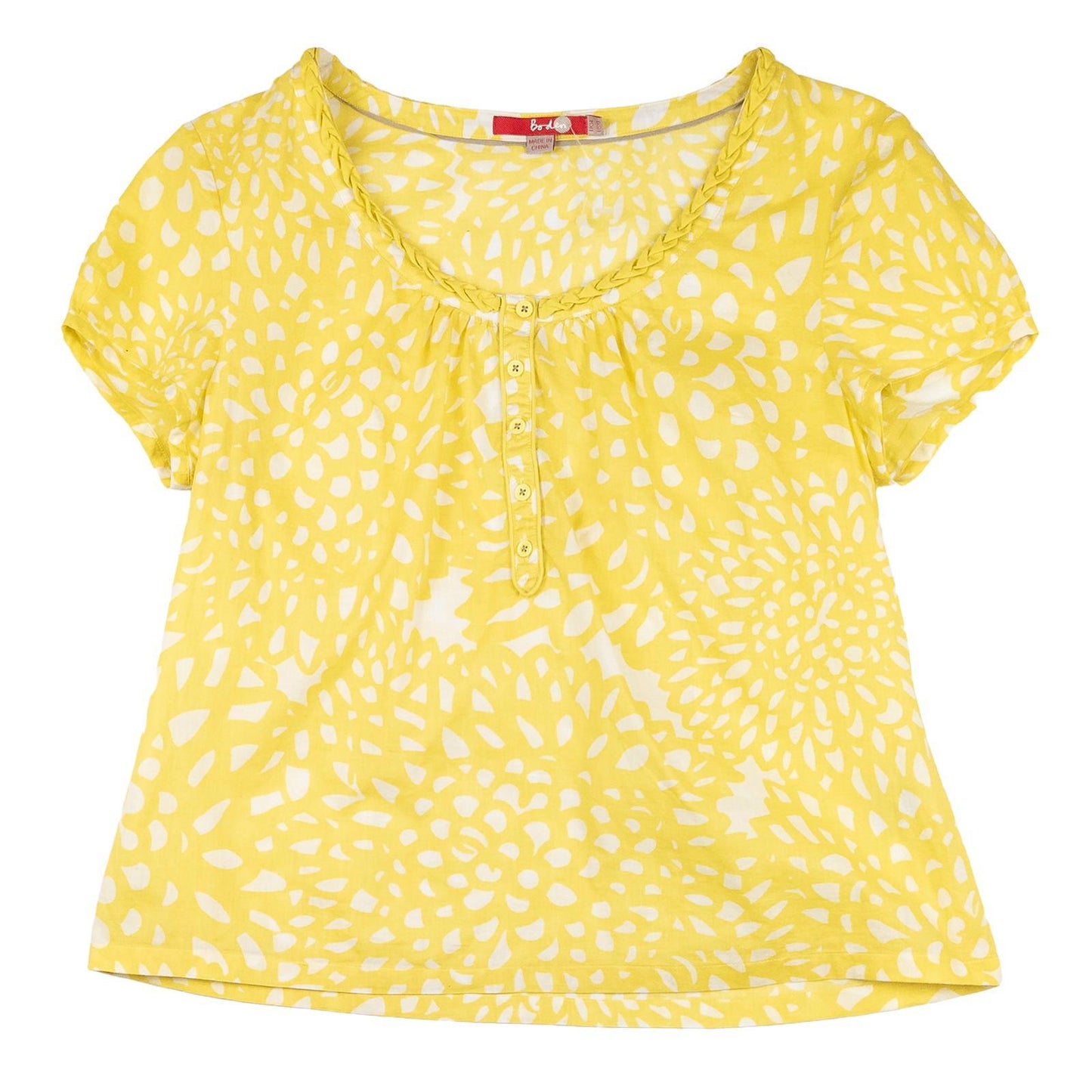 Boden Top UK 14 Yellow 100% Cotton Print Henley Short Sleeve NWOT by Boden – | RewearableUK