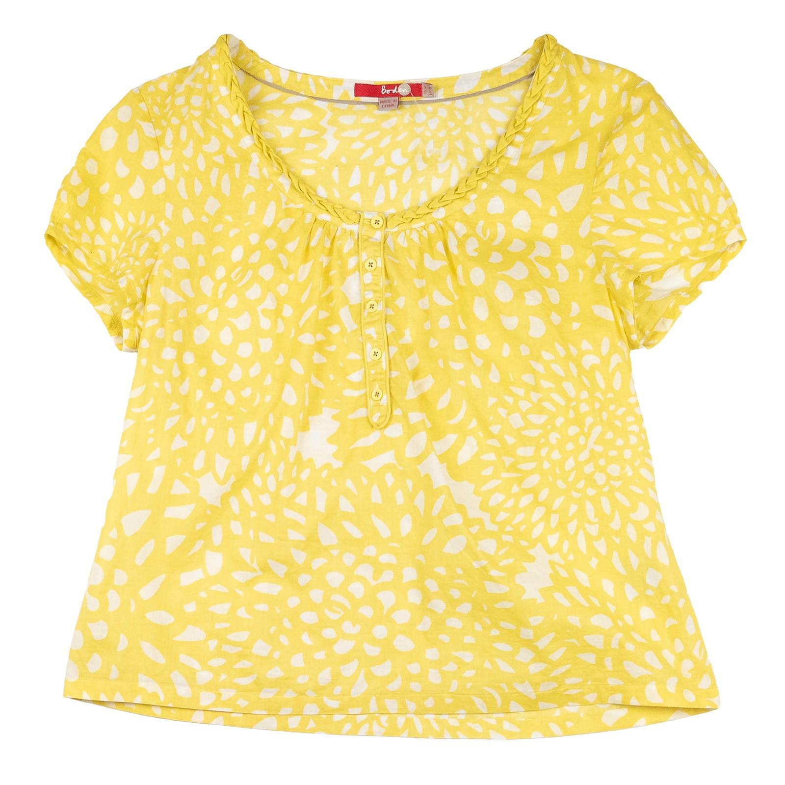 Boden Top UK 14 Yellow 100% Cotton Print Henley Short Sleeve NWOT by Boden – | RewearableUK