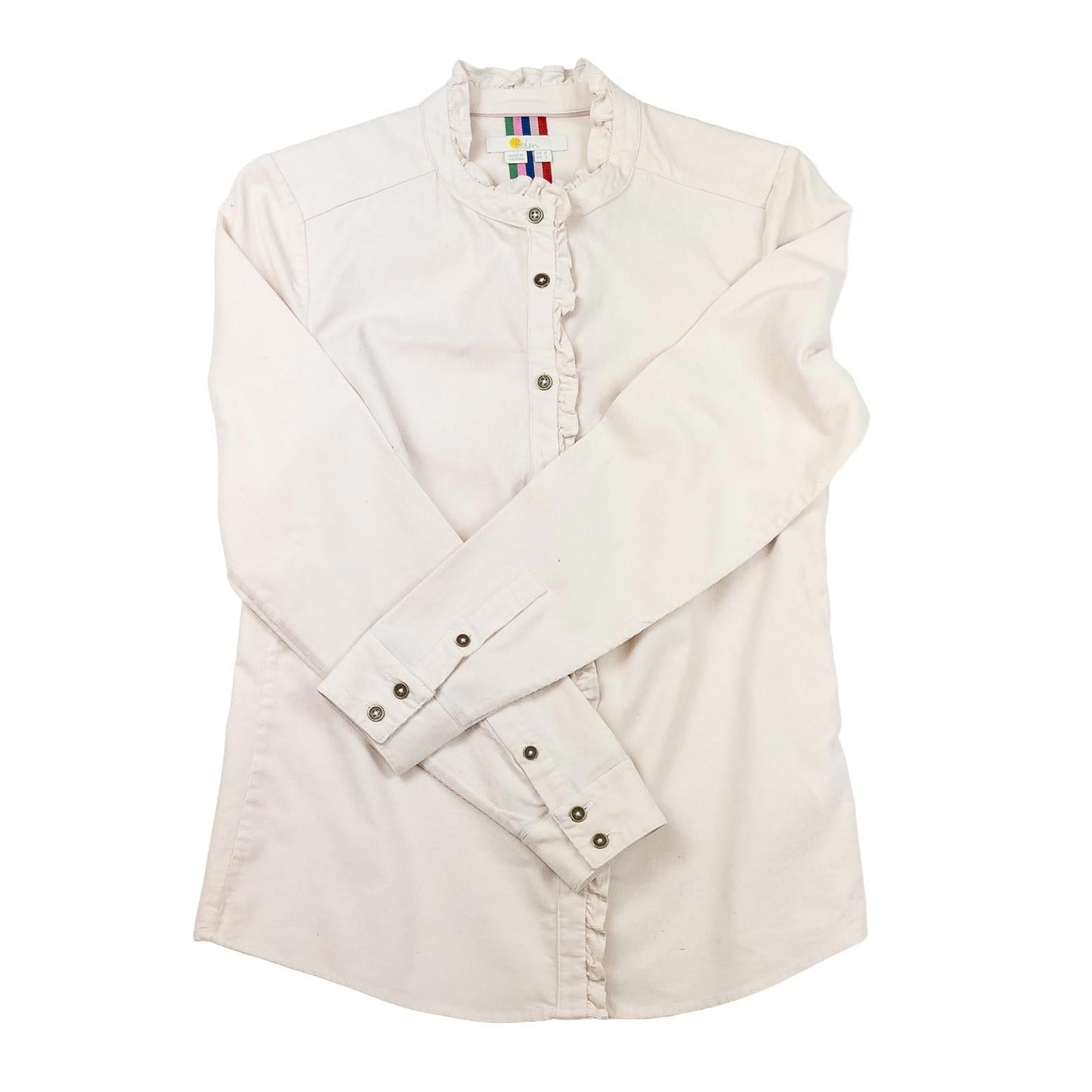 Boden Woman Cream Corduroy Shirt Size UK 6 Needlecord Ruffle Trim Cotton Top by Boden – | RewearableUK