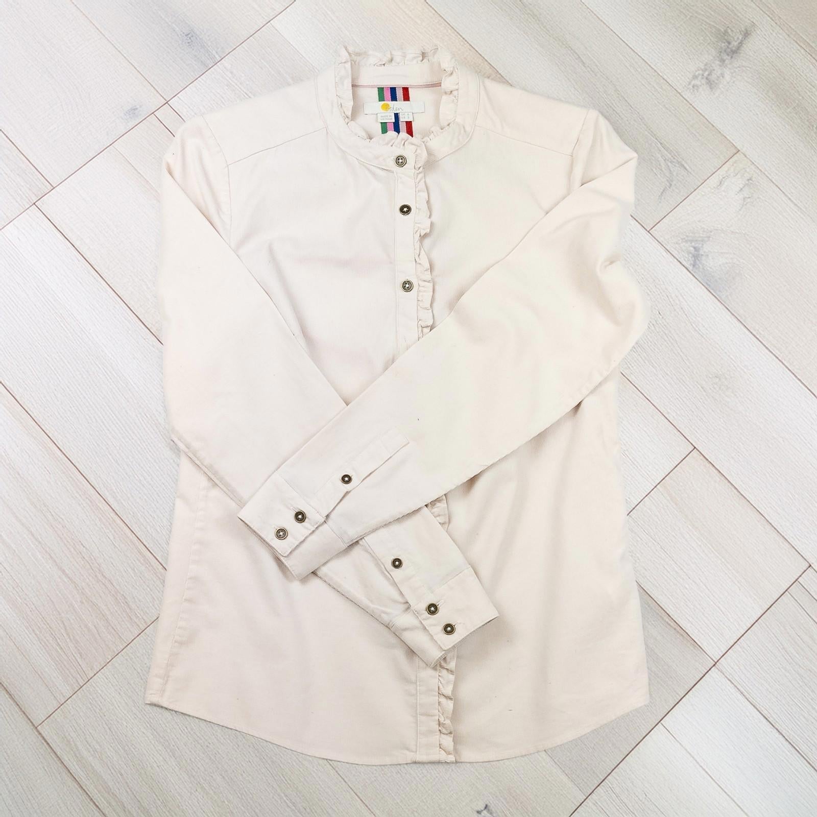Boden Woman Cream Corduroy Shirt Size UK 6 Needlecord Ruffle Trim Cotton Top by Boden – | RewearableUK