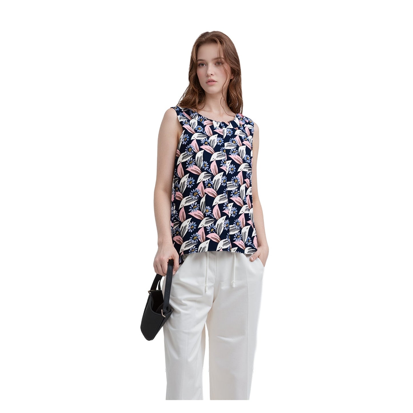 Boden Woman Floral Shell Top Size UK 10 Navy Cotton Blend Sleeveless Textured by Boden – blouse | RewearableUK