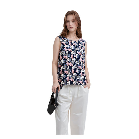 Boden Woman Floral Shell Top Size UK 10 Navy Cotton Blend Sleeveless Textured by Boden – blouse | RewearableUK