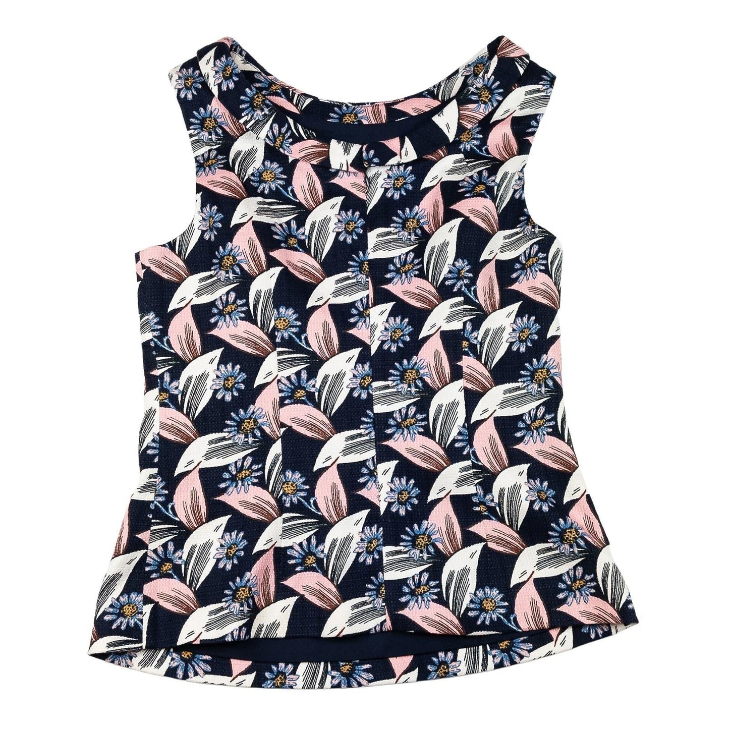 Boden Woman Floral Shell Top Size UK 10 Navy Cotton Blend Sleeveless Textured by Boden – | RewearableUK